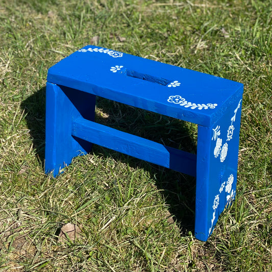 Rustikální stolička folklor - modrá